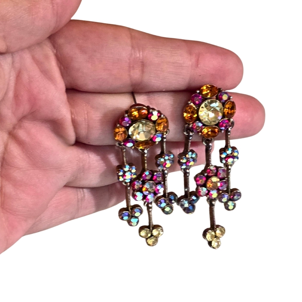 Vintage-Inspired Floral Chandelier Earrings | AB Rhinestone Dangle